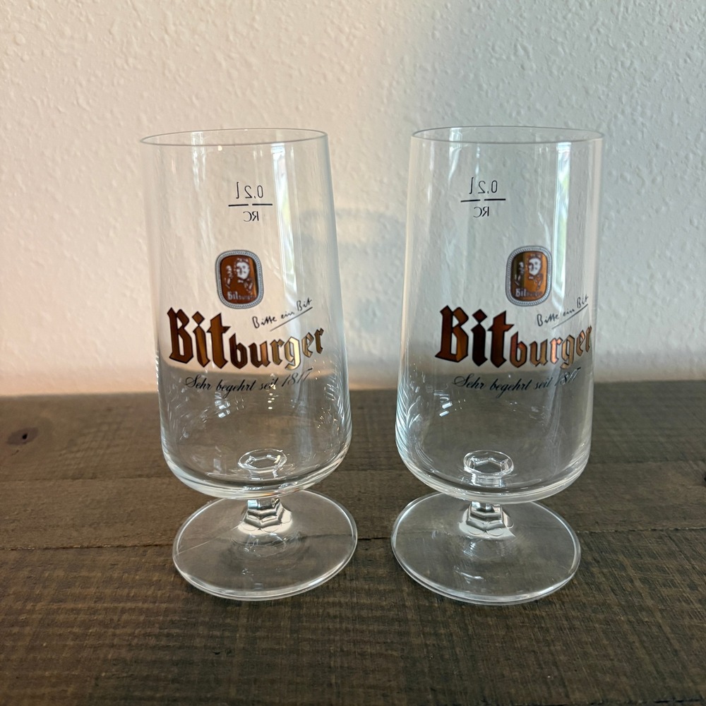 Bitburger German Beer Glass Pilsner 0,21 RC Brewery Stemmed Gold Lettering